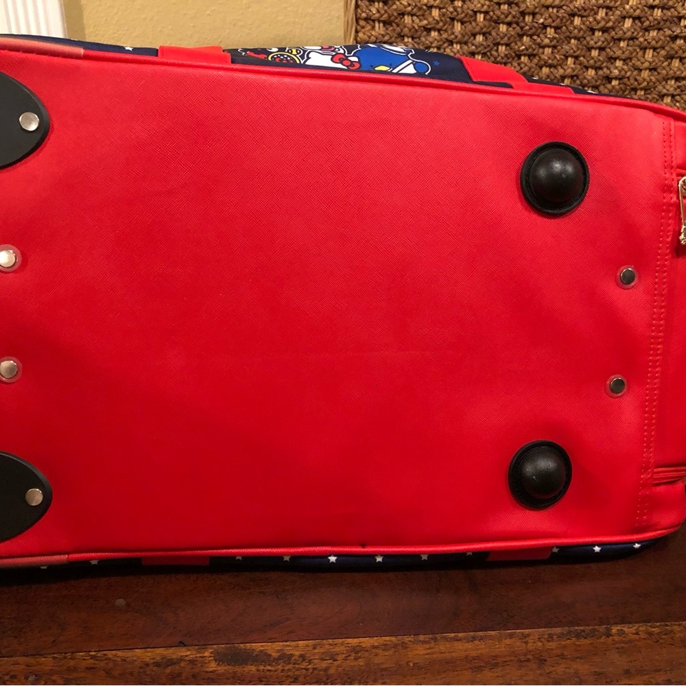 Hello Kitty & Friends Rolling Duffel Bag Navy Red Stars Carry On Luggage Wheels - Picture 12 of 13